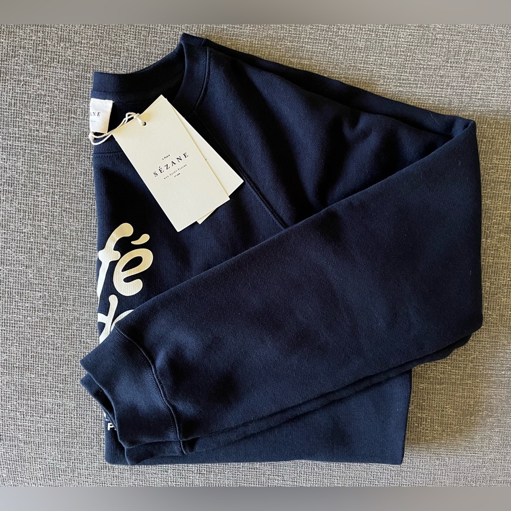 Sezane Café De Paris Sweatshirt Navy / Ecru - Size XL - Picture 5 of 5
